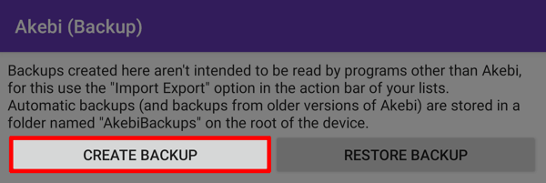 Create backup highlighted